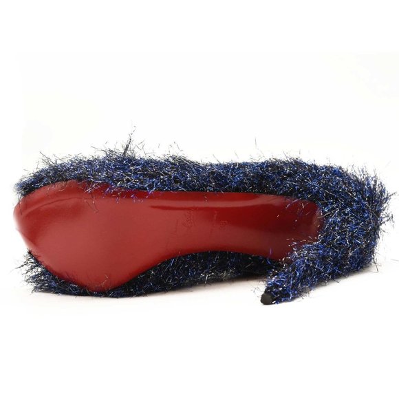 NEW $850 EU 38 Christian Louboutin Very Prive 120 Peep Toe Blue Metallic Threads - Picture 6 of 10